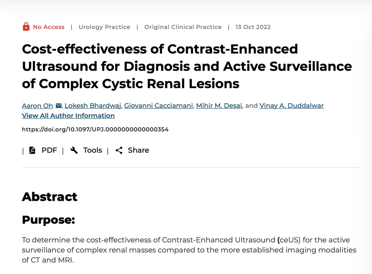 ✅ceUS is a viable and cost-effective option in AS of Bosniak class IIF and III renal cysts 💡For patients with CKD, ceUS is can be a safer alternative than non-contrast enhanced CT/MRI 👉tinyurl.com/a7ck3hc4 @USCRadiomics @USC_Urology @UrologyPractice @AmerUrological