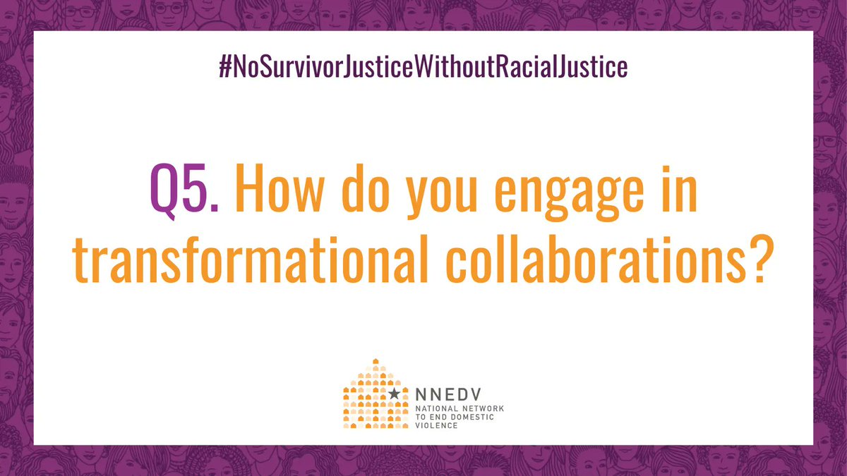 nnedv's tweet photo. Q5. From @CaminarLatino: How do you engage in transformational collaborations?
 
#DVAM #Every1KnowsSome1 #NoSurvivorJusticeWithoutRacialJustice https://t.co/caEtCvdJkA