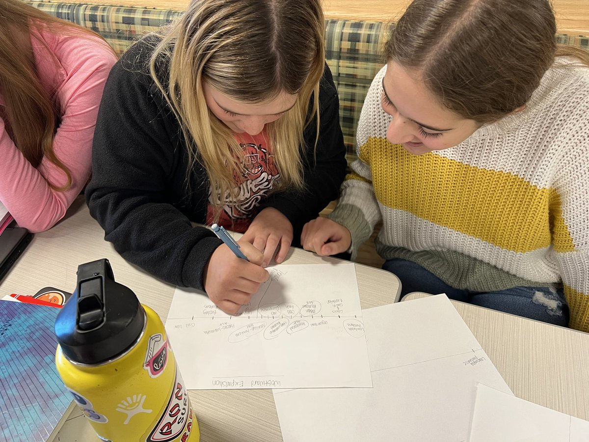 MissThomasgv's tweet photo. Phase 1 &amp; 2 of timeline building. Ss began by constructing their own westward expansion timeline independently, then collaborated with a partner to construct a new one using each other as resources. Onto phase 3 2morrow. @n8than_thomas  #NMSteach https://t.co/ealpve7Eze