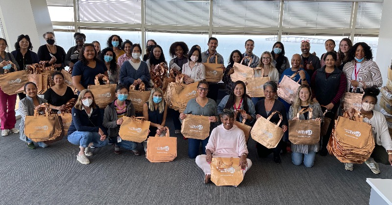 GileadOncology's tweet photo. TOUCH, a Gilead grantee, is dedicated to increasing the participation of Black women in clinical trials and amplifying their voices in breast cancer research. Thank you to #TouchBBCA and our team for helping to stuff bags for a #WhenWeTrial event in Oakland. https://t.co/HMFVwytuDm