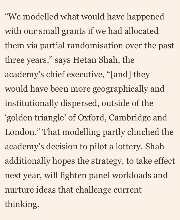 Making research funding a lottery could help tackle ‘status bias’. Pick up in @FT by @anjahuja of our @BritishAcademy_ trial using partial randomisation to award small research grants on.ft.com/3D7b4oX