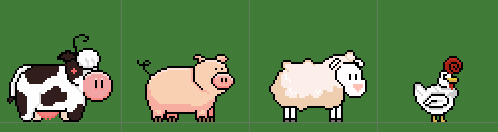 Behind3Mask's tweet photo. Hard at work working on farm animals' sprite still have a long way to go to finishing design but what do you guys think so far #tribal #gamedev #indiegame #farming https://t.co/4YzmaEFX08
