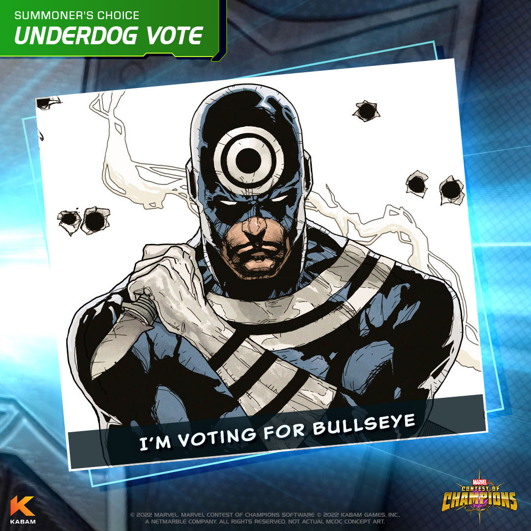 🔁 RT to vote for Bullseye to return in the next Summoner's Choice! #MCoCUnderdog