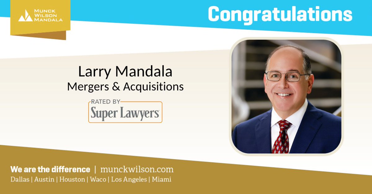 MunckWilson's tweet photo. 🎉Congratulations to Larry Mandala for being recognized by @SuperLawyers for his work in #mergers and #acquisitions. Learn more about Larry: https://t.co/EFaS9jNtnL #legal #business https://t.co/LxG6MCG7ya