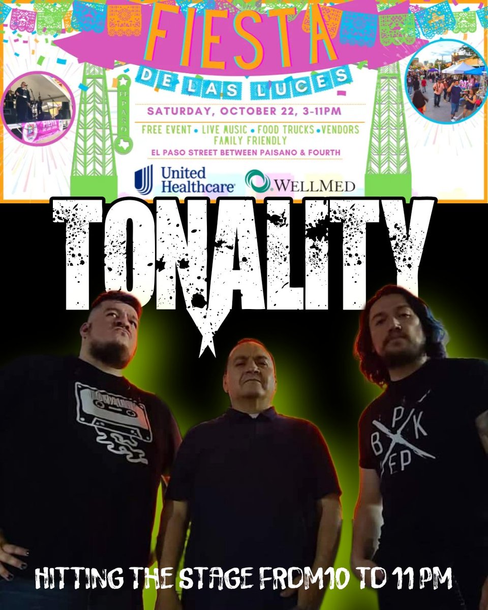 TonalityRocks's tweet photo. We have an exciting weekend!
🤘🏼 THURS #Semitones rocking 2-5Dive Bar right after the game
🤘🏼 FRI Join #Tonality at Maria's Cantina  as celebrate Pep's BDay!
🤘🏼 SAT we finish the weekend at the Downtown Fiesta De Las Luces! We play from 10 to 11! Link in the Bio for more details! https://t.co/U4GCrkcmDG