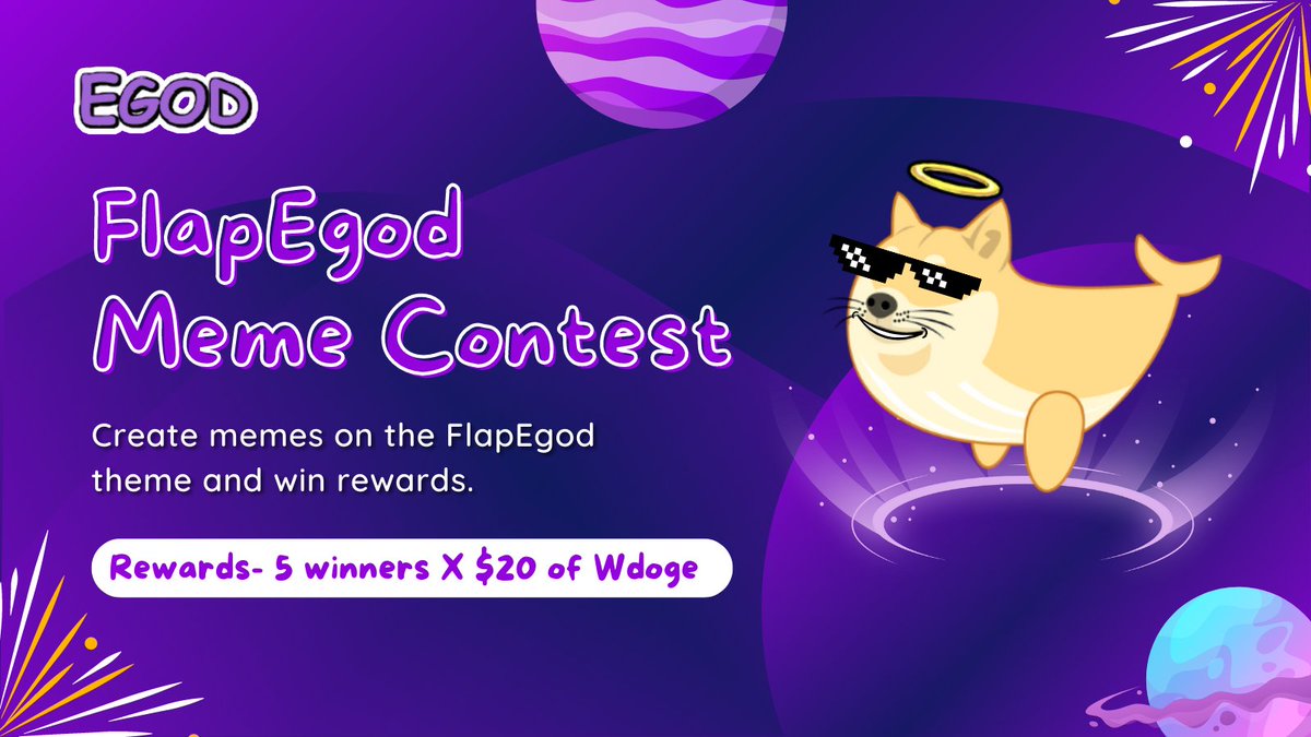 #Flapegod Meme Contest✨ 
Reward - 5 winners x $20 of $WDOGE 
 
Rules -  
- Create #memes with #FlapEgod game theme 
- Follow <a href="/egodthesavior/">Egod | The $SAVIOR</a> and RT this tweet 
- Quote this tweet with your meme and #Flapegod 
- Join our telegram t.me/egodentryportal  
 
Start Now! 
 
#Giveaway