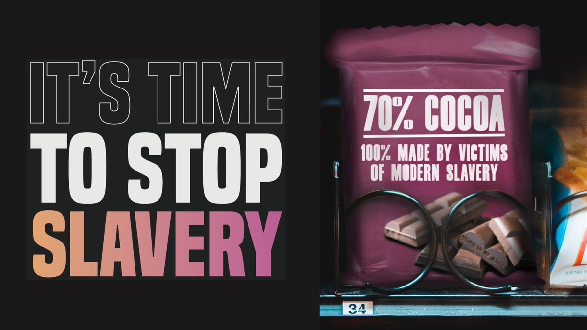 Anti_Slavery's tweet photo. Was your chocolate made using forced labour?
#ModernSlavery can taint nearly everything we touch.
We can do better.
The @StopSlavery_Co is calling on the gov to ban imports of goods tainted by slavery.
It’s #TimeToStopSlavery. Sign our petition: https://t.co/k44DTxtQgg https://t.co/vYezxEJ6tL