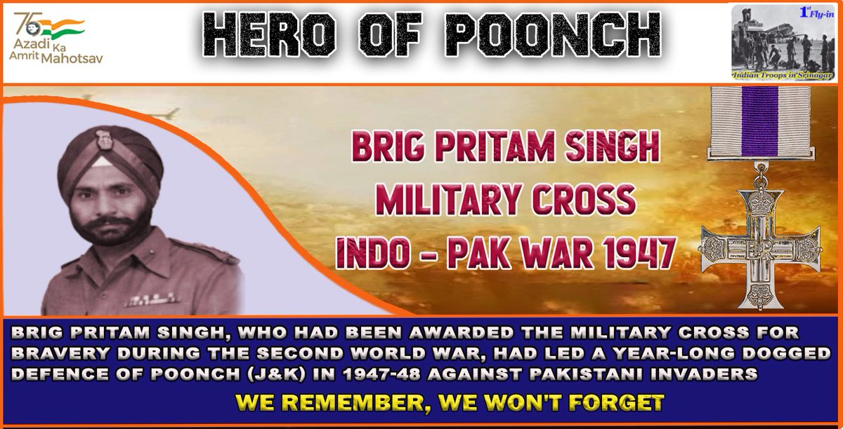 Siege of #Poonch by #PakArmy is among the longest in military #history and occupied #HajiPirPass in Nov 1947, cutting off Poonch from the North. #BrigPritamSingh built the airstrip for Dakotas for reinforcements and re-captured Poonch. #ShauryaDiwas