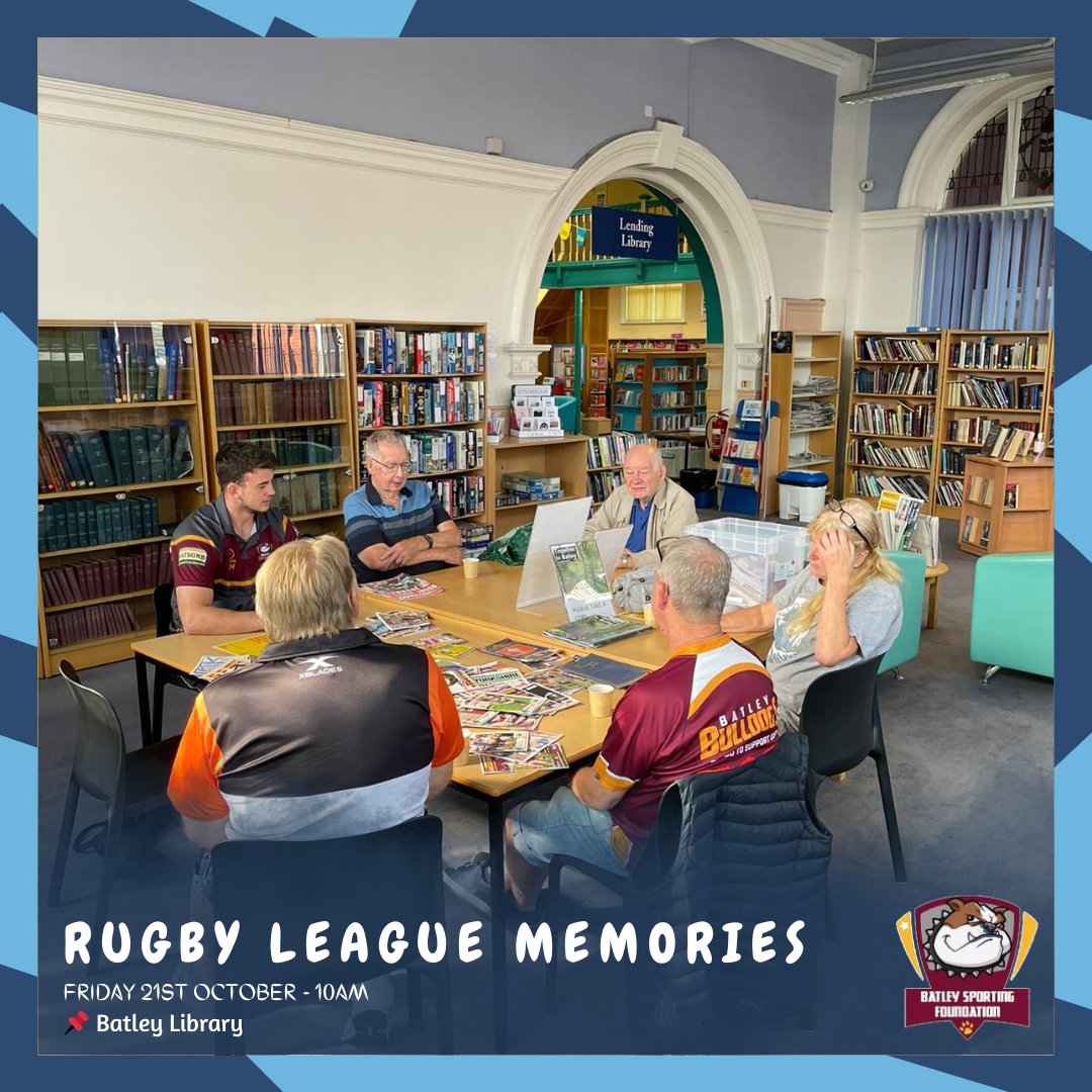🏉 | 𝐑𝐮𝐠𝐛𝐲 𝐋𝐞𝐚𝐠𝐮𝐞 𝐌𝐞𝐦𝐨𝐫𝐢𝐞𝐬 Here are the details for the session this Friday (21st October): 📍 | Batley Library ⏱️ | 10am Come join us for a chat and a cuppa ☕️ 🤳 If you have any questions, text Jon on 07808 055022 #Batley #birstall #dewsbury
