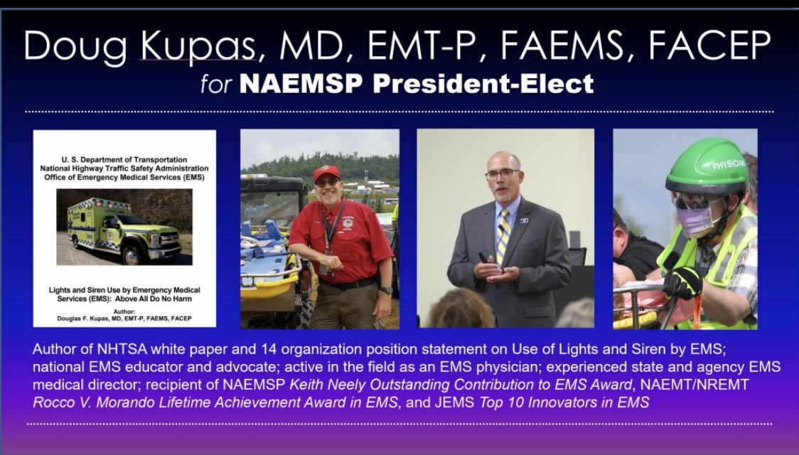 Marilyn Heine (@marilynheinemd) on Twitter photo ⏰ Don’t miss chance to #VoteForDoug: my friend and colleague <a href="/DrDougKupas/">Douglas Kupas, MD, FAEMS, FACEP</a>, candidate for NAEMSP President-Elect.
For decades, Doug is my go-to authority on all things #EMS. Always accessible and thoughtful. A superb leader, advocate, and consensus builder. 👏👏 ⏰ Don’t miss chance to #VoteForDoug: my friend and colleague <a href="/DrDougKupas/">Douglas Kupas, MD, FAEMS, FACEP</a>, candidate for NAEMSP President-Elect.
For decades, Doug is my go-to authority on all things #EMS. Always accessible and thoughtful. A superb leader, advocate, and consensus builder. 👏👏