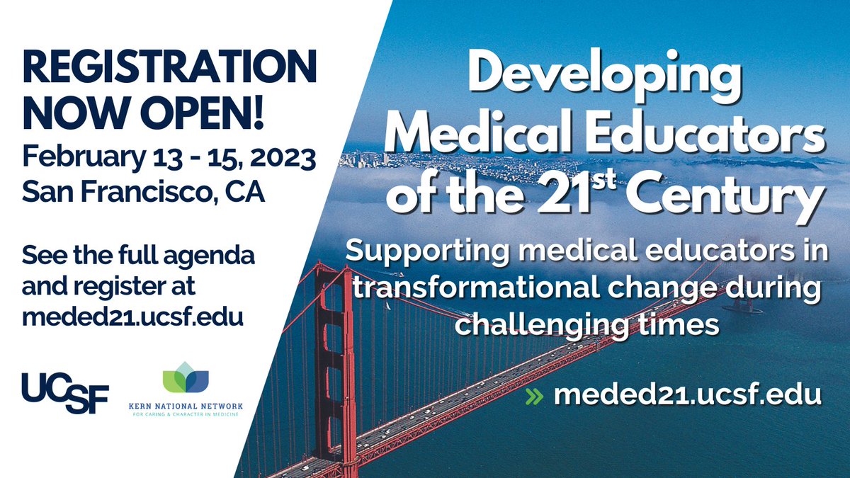 Registration has just opened for the 5th Developing Medical Educators of the 21st Century course taking place IN-PERSON on Feb 13-15, 2023. Sign up at meded21.ucsf.edu <a href="/UCSFMedicine/">UCSF School of Medicine</a> <a href="/UCSF/">UC San Francisco</a> <a href="/KernNetwork/">Kern Nat'l Network for Flourishing in Health</a>  #ucsfmeded21 #MedEd