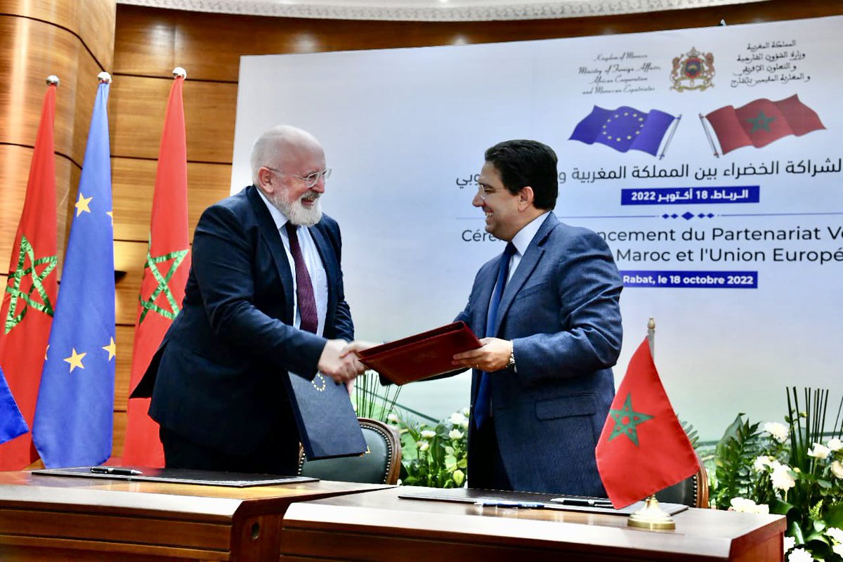 KMedrek's tweet photo. #Morocco & #EuropeanUnion signed, a MoU on a #Green_Partnership, making Morocco the 1st country to conclude this kind of agreement with #Brussels, in order to fight against #climate_change, promote #energy_transition, protect the #environment & to move to a green & #fair_economy. https://t.co/3S2a5ZJ4tQ