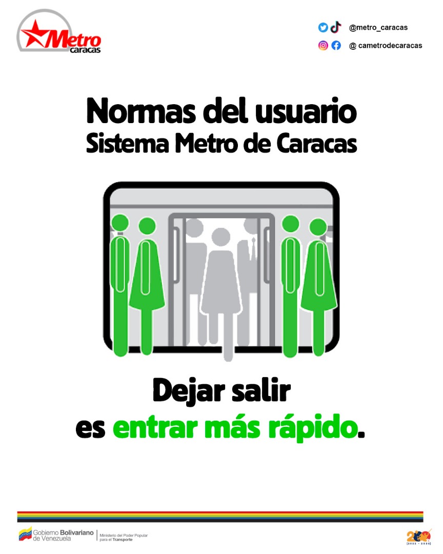 📌 #CumpleLasNormas ¡Recuerda! Dejar salir, es entrar más rápido. Mantener el orden dentro del Sistema, es tarea de todos. #PuebloUsuarioMetro #ElMetroSeMueveContigo #ElMetroRenace @NicolasMaduro