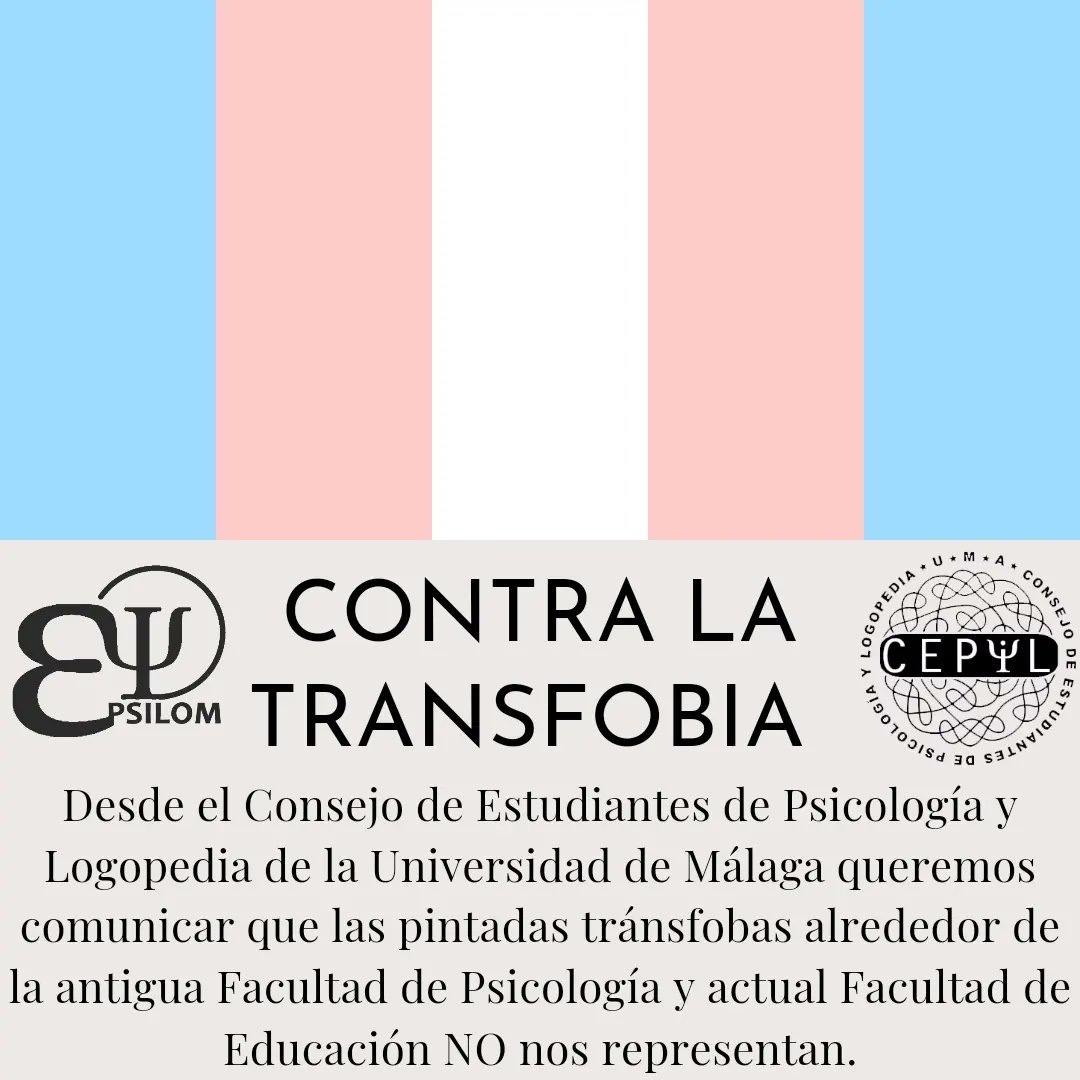 CEPYL_UMA's tweet photo. Desde el Consejo de Estudiantes de Psicología y Logopedia condenamos toda aquella acción que pueda perjudicar la integridad de nuestro estudiantado.

Podéis contar con nosotros ante cualquier ataque al colectivo LGBTI+ siempre que lo necesitéis. https://t.co/OTfhnRly5g