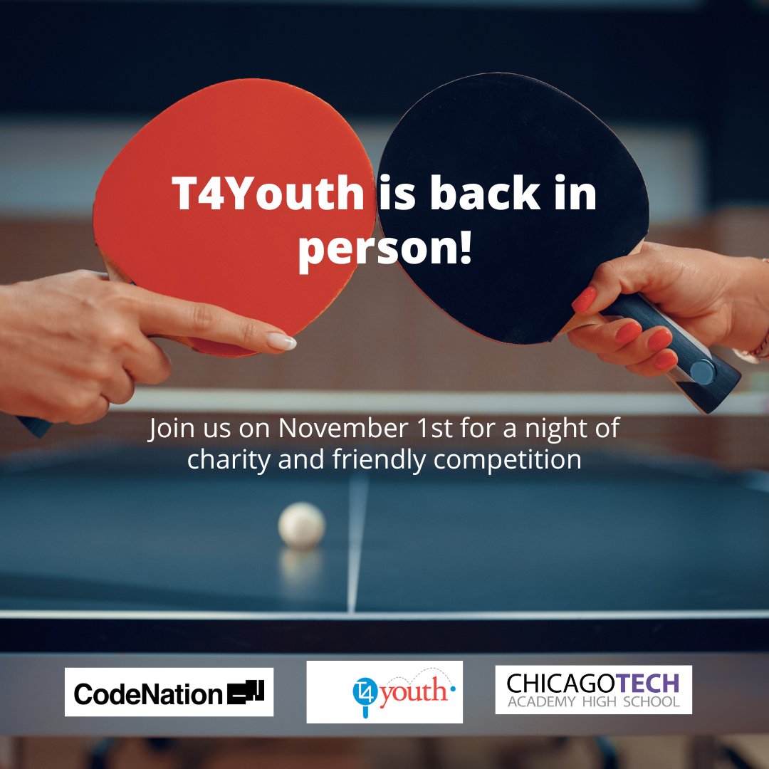 Get your #teams together for our annual #tabletennis tournament at @SpinChicago! All proceeds are donated to @ChiTechAcademy & @itsCodeNation— We are almost sold out... Sign your team up here: ow.ly/PcZA50LeuWh #T4Youth #pingpong #charity #STEAM