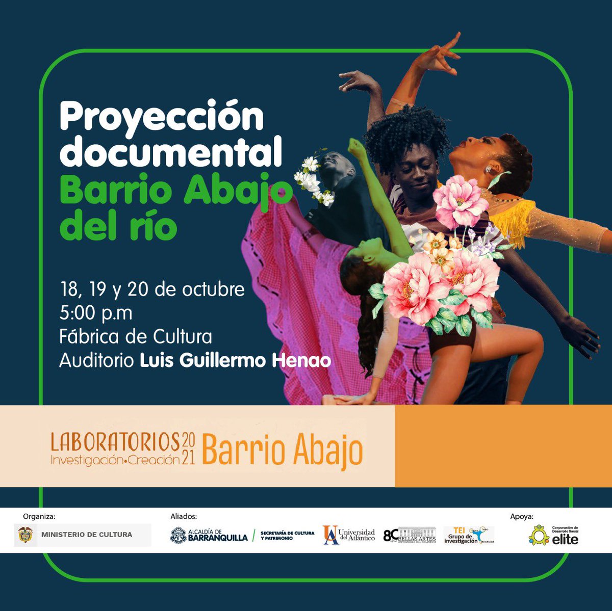 SecCulturaBaq's tweet photo. ¡BARRIO ABAJO DEL RÍO, TRADICIÓN E IDENTIDAD! 

Acompaña este 18, 19 y 20 de octubre la proyección del documental Barrio Abajo del Río, en el auditorio de la Fábrica de Cultura desde las 5pm. El proyecto audiovisual fue realizado en el Laboratorio de Investigación-Creación 2021. https://t.co/VGVJOxwHh0