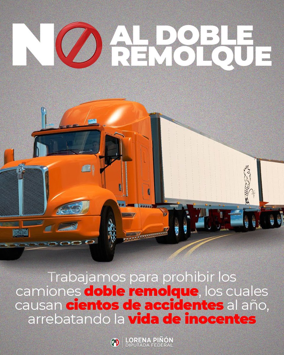 He estado legislando para que las causas de los mexicanos sean escuchadas y una de ellas es prohibir la circulación de los doble remolque, los cuales ocasionan constantemente accidentes en nuestro país, arrebatando vidas inocentes.

Estoy firme en esta lucha. #NoAlDobleRemolque