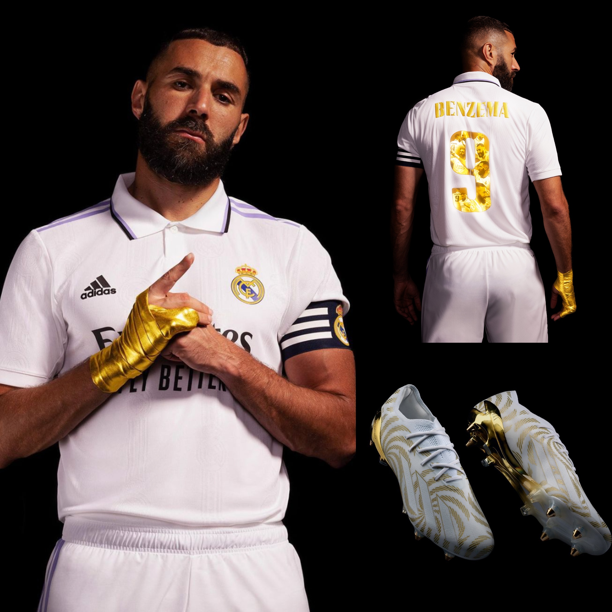 Grave Granjero desconcertado Invictos on Twitter: "La camiseta y los botines edición especial que lanzó  adidas para conmemorar el BALÓN DE ORO de Karim Benzema. El detalle del  vendaje dorado es una joya. El nueve