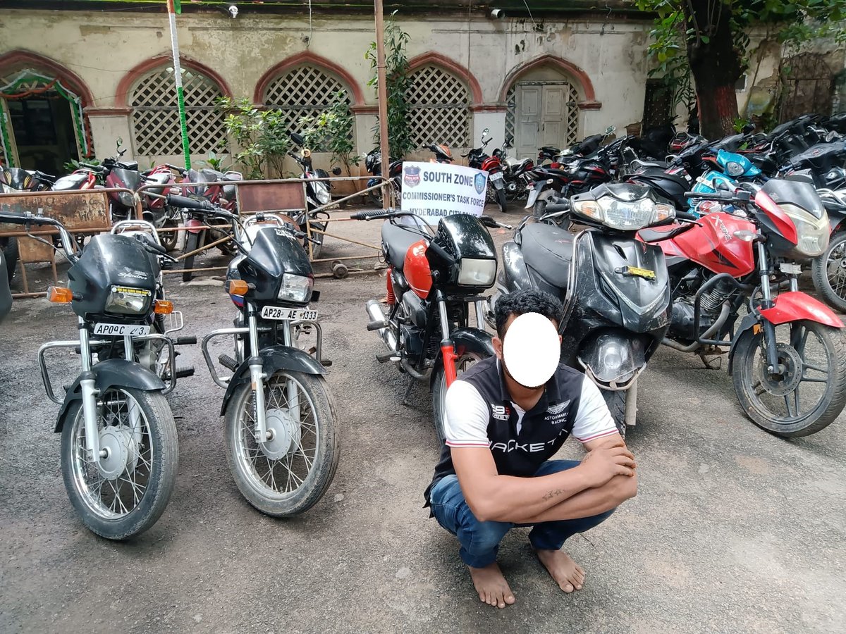 HELD HABITUAL AUTOMOBILE OFFENDER– SEIZED (05) MOTOR CYCLES TOTAL WORTH OF Rs. 02 LAKHS The Commissioner’s Task Force, South Zone Team, Hyderabad along with Banjara Hills Police apprehended one accused by name Mohd. Khashif who is a habitual motor cycle.. facebook.com/hyderabadpolic…
