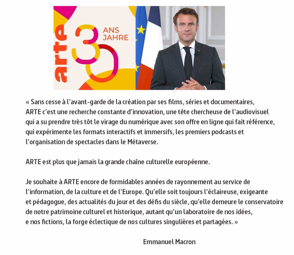 ARTEpro's tweet photo. .@ARTEfr célèbre aujourd'hui son 30ème anniversaire à Strasbourg. A cette occasion, le Président de la République française, Emmanuel Macron, lui a adressé un message, à découvrir en intégralité ici ➡ https://t.co/83gdEKxYZ1 https://t.co/1uVZFRrZpO