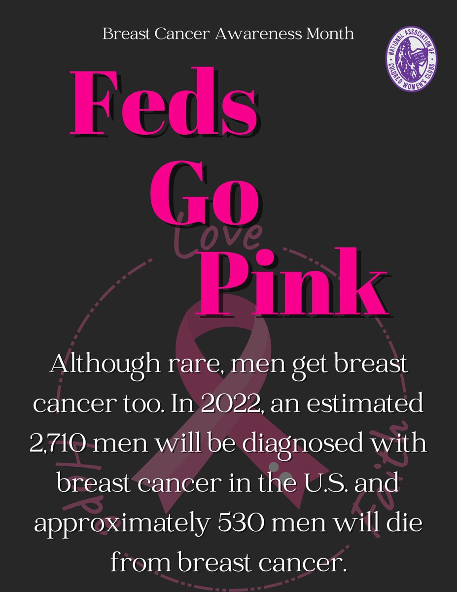 In honor of Breast Cancer Awareness month, The Women of Integrity would like to share some facts about Breast Cancer. Although Men rarely get breast cancer, it is possible. Men, take proper precautions and get tested! 
#FedsGoPink💕💜