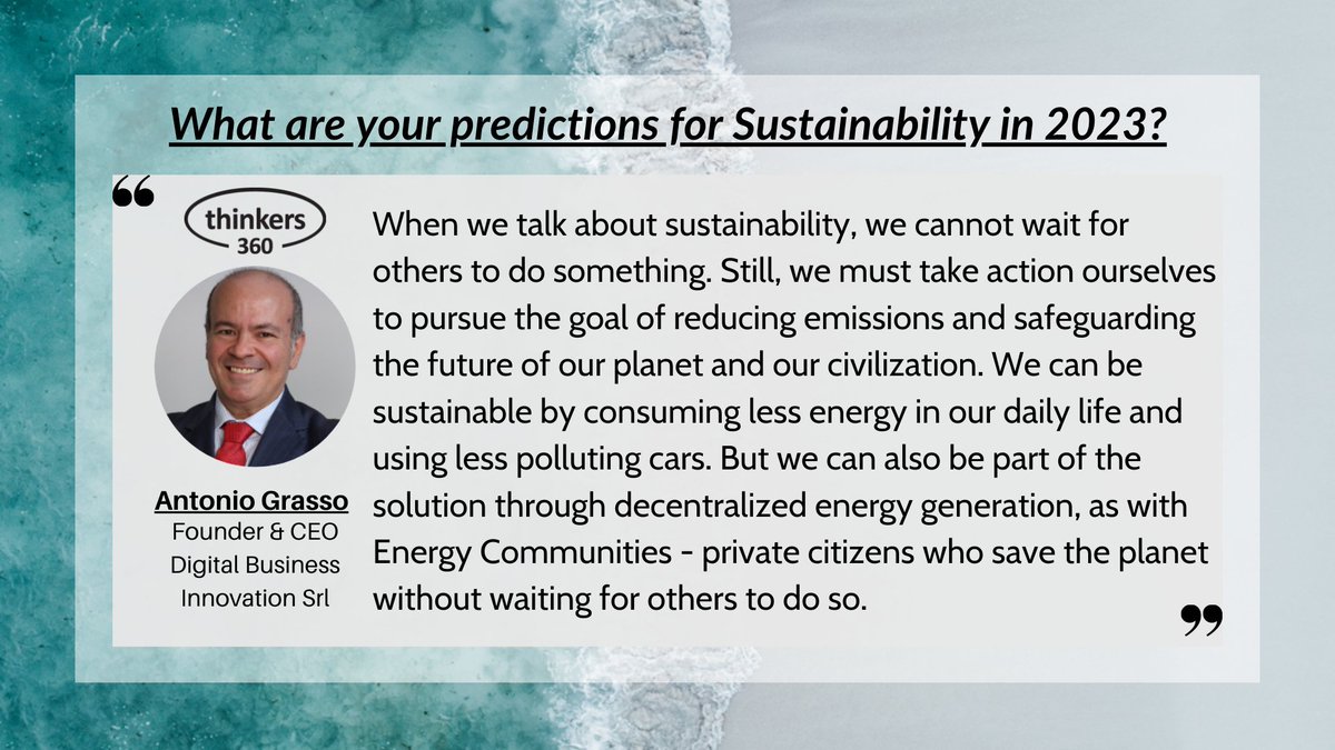 thinkers360's tweet photo. What are your predictions for Sustainability in 2023?

Check out these insights from @antgrasso of @dbi_srl and other top #B2BInfluencers and  #Thoughtleaders

https://t.co/UlwK4UAiri

#Sustainability #2023Predictions #Thinkers360Predictions #B2BInfluencers #InfluencerMarketing https://t.co/biJ4P2tone