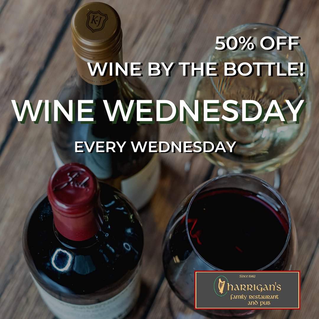 HarrigansNJ's tweet photo. All wine bottles are 50% OFF on Wednesday! Join us tomorrow 🍷 #winewednesday #wine #harrigans #harrigansmontville #montvillenj #boontonnj https://t.co/cgcxGeyCTp
