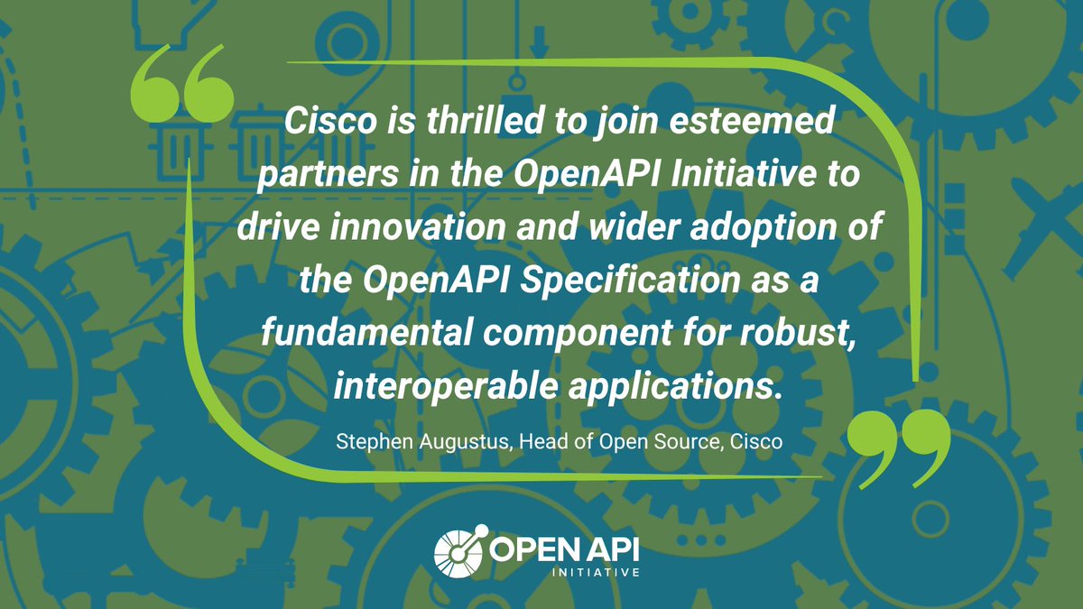 🏆 The OpenAPI Initiative continues the strong pace of membership growth with <a href="/Cisco/">Cisco</a> joining the OpenAPI Initiative! Read more ➡️openapis.org/blog/2022/10/1…