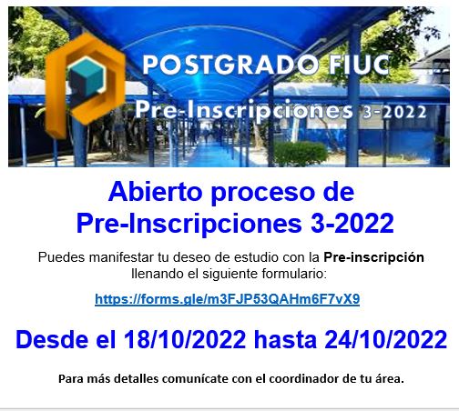 Postgrado_UC's tweet photo. Abierto proceso de Pre-inscripciones Postgrado Facultad de Ingeniería, enlace https://t.co/qJhfLDoJ5O https://t.co/LbVU1Lafv1