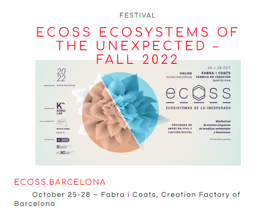 DiegoS_lgado's tweet photo. Volvemos a la carga @paulaitfish, @reinohueco y servidor con las intersecciones entre #Feminismoweird y expresiones audiovisuales, gráficas, digitales y sonoras. Ahora en el marco del festival @ECOSSBarcelona; programazo el de esta quinta edición 😍 --> https://t.co/prKi8RMswj. https://t.co/GK5p6VBOTU