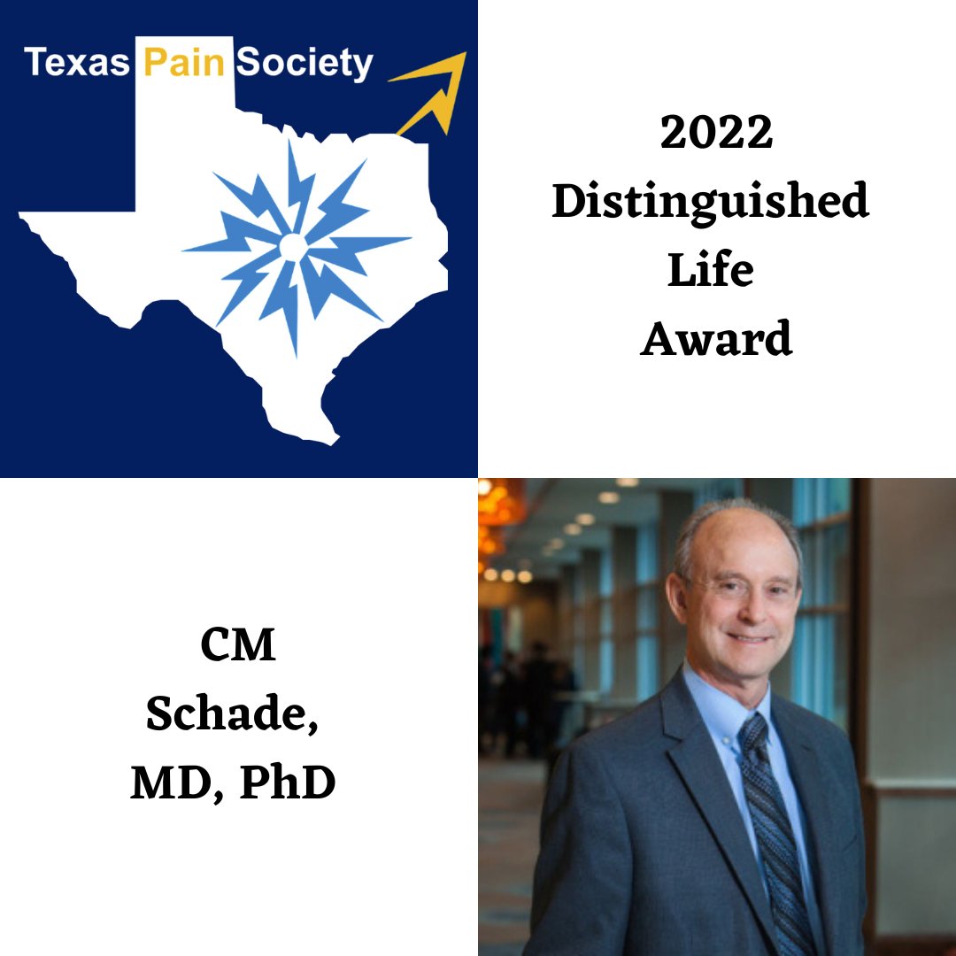 TXPainSociety's tweet photo. TPS awards already announced:
*Heavner Basic Science Lectureship-Patrick M. Dougherty, PhD
*Hassenbusch Lectureship-Robert Levy, MD, PhD
*Lifetime Achievement Award-CM Schade, MD, PhD
*Schade-Hill Public Policy Award- Rep. @TomOliverson 
https://t.co/BkCaqv3dle https://t.co/oPPZdg60RY