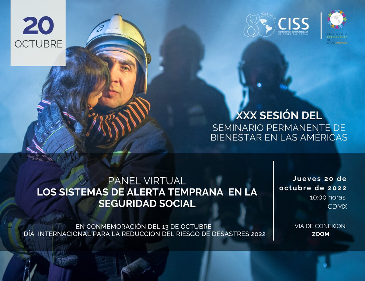 Continuamos conversando sobre Sistemas de Alerta Temprana #DIRRD2022

⚕️La <a href="/CISS_org/">CISS</a>, aliada de <a href="/SURSA_UNAM/">SURSA UNAM</a>, te invita al panel virtual "Los Sistemas de Alerta Temprana en la Seguridad Social".
📆jueves 20 de octubre
⏰10 hrs

Liga de registro: us02web.zoom.us/webinar/regist…