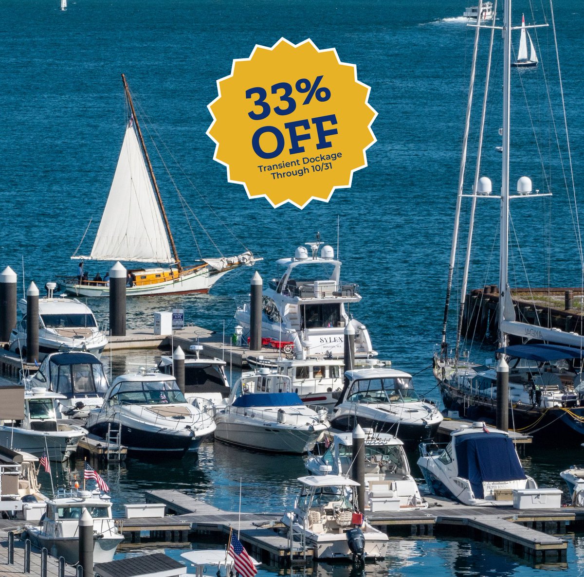 33% off dockage on new transient reservations now through 10/31 at Charlestown Marina - just in time for the Head of the Charles this weekend! 

Call or click to book your stay: 617-242-2020 | charlestownmamarina.com