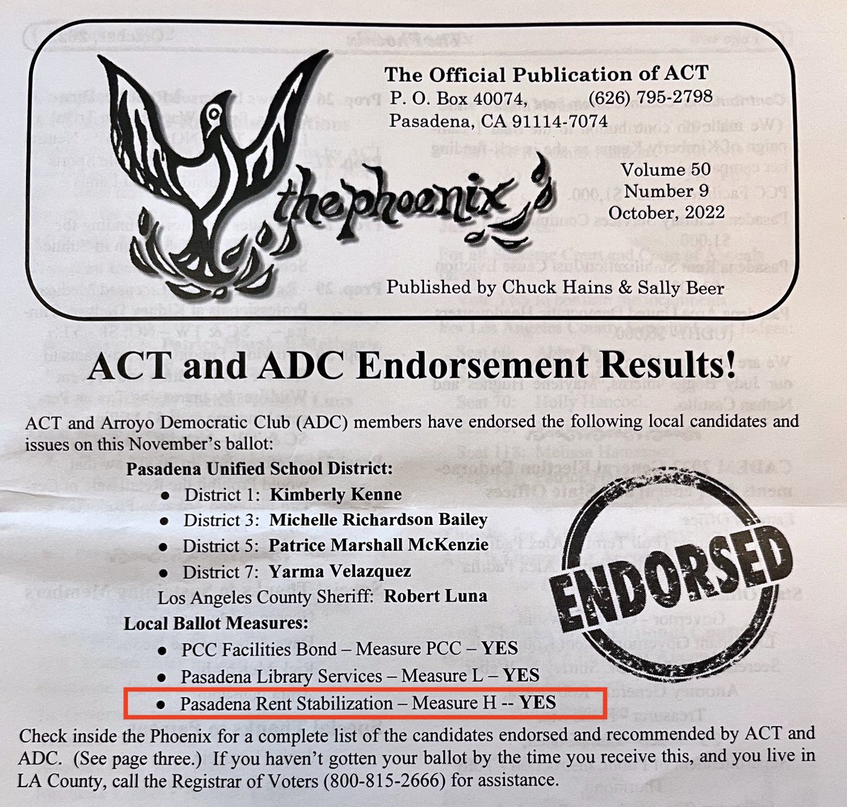 Pas4RentControl's tweet photo. One of the oldest political organizations in Pasadena—ACT—endorsed Measure H for rent control and eviction protections in Pasadena. 

Vote YES on Measure H in #Pasadena! https://t.co/6Tp0qFzu64