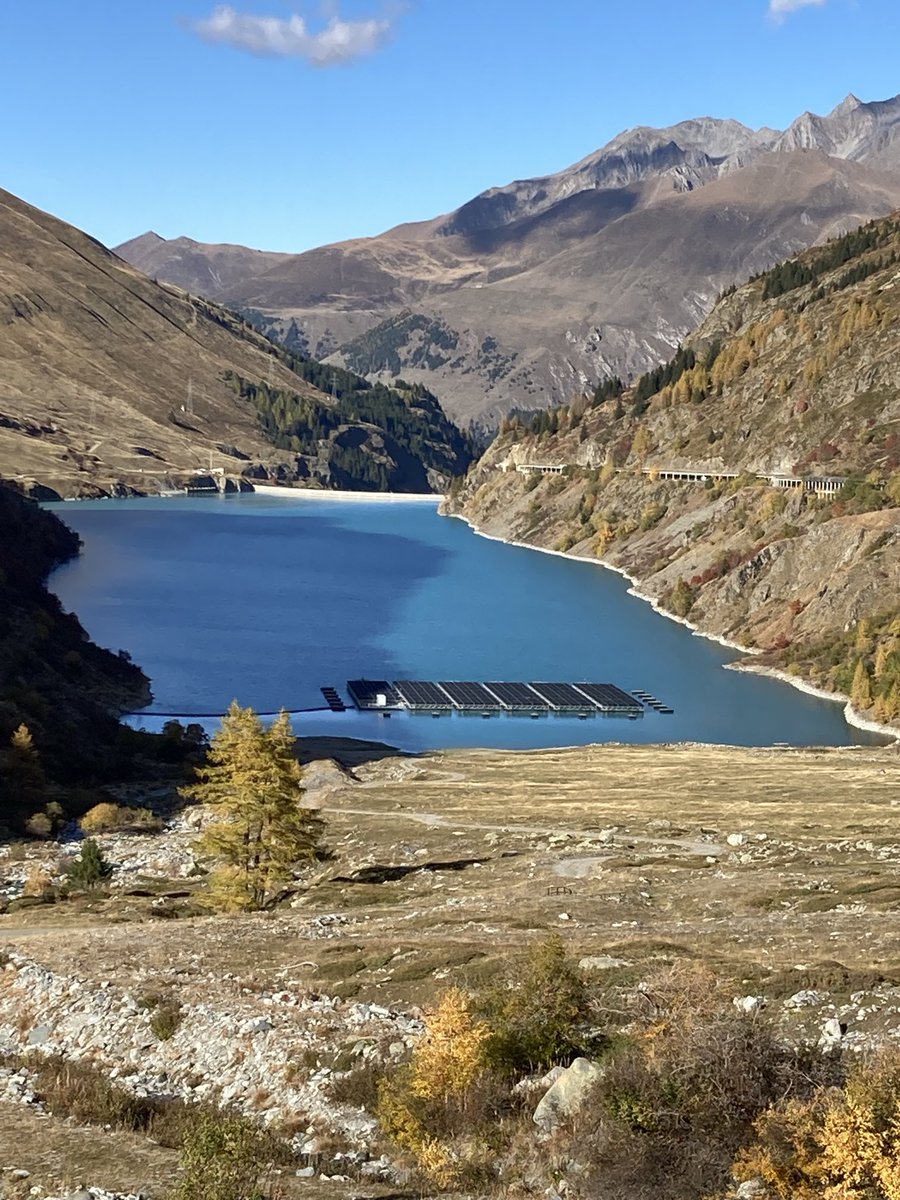 eddierich1's tweet photo. Visited the first alpine floating solar project in the world at Lac des Toules in Switzerland on Saturday. Just a prototype but robust, efficient and financially viable. Huge global potential. Well done to @Alpiq #PowerfulReservoirs #With Hydropower. @iha_org https://t.co/Z2XNQCncpw