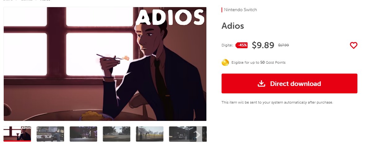 The critically acclaimed video game Adios is available at our deepest discount EVER on the Nintendo Switch right now!

People said it stuck with them, that it made them cry, helped them deal with grief, got them through tough times.

Would you help us RT?

nintendo.com/store/products…