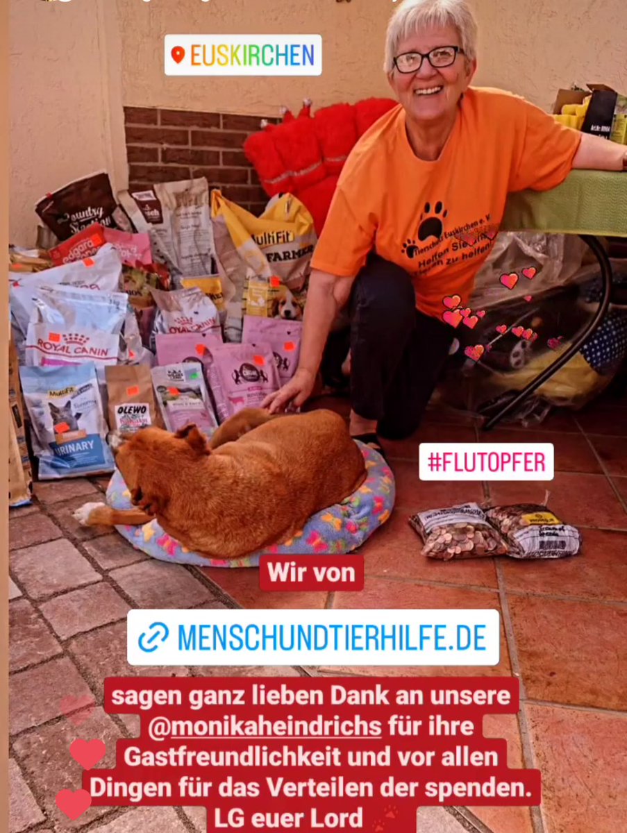 #Flutkatastrophe2021
Wir von #MenschundTierhilfe sagen ganz lieben Dank an unsere Monika Heindrichs für ihre Gastfreundlichkeit und vor allen Dingen für das Verteilen der spenden♥️🐾
LG euer Lord 🐾
MenschundTierhilfe.de
. Gruppe : facebook.com/groups/Menschu…
.
