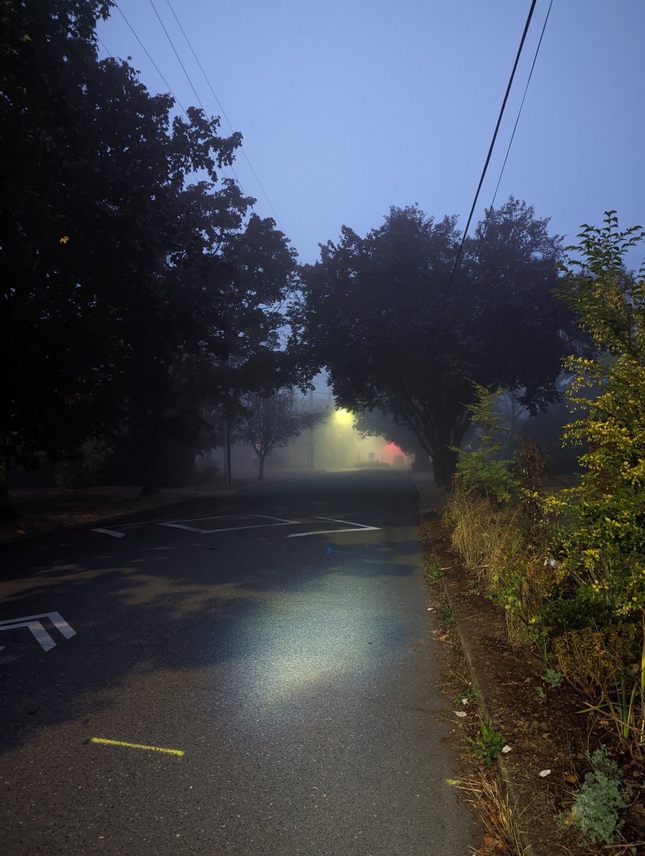 GoodFortunecast's tweet photo. Foggy bike trip this morning. At points I had trouble seeing pedestrians that were on the same block as me. The fog was mixed with wildfire smoke, so I rode with a mask on again. https://t.co/IxKAdab3TT