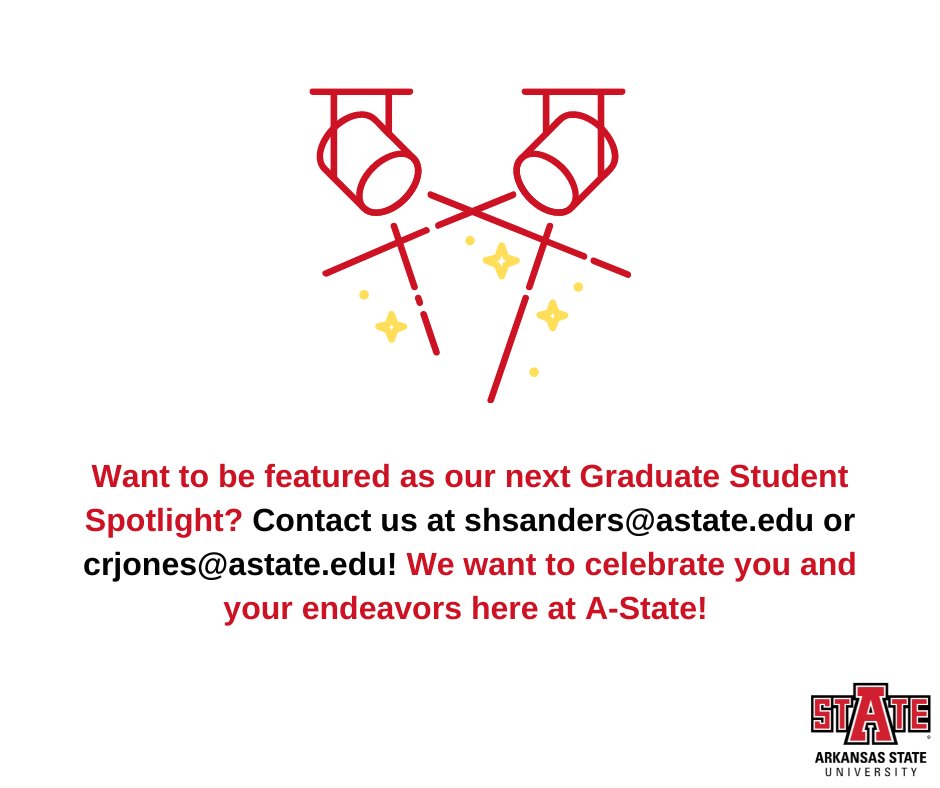 Check out one of this month's Graduate Student Spotlights! The Graduate School would like to congratulate you on your accomplishments and best wishes on your present and forthcoming scholastic endeavors!