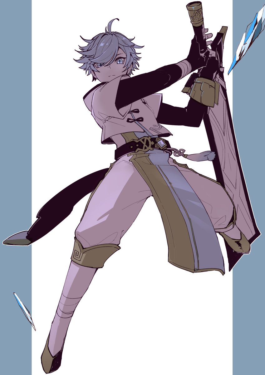 chongyun (genshin impact) 1boy male focus holding weapon sword holding weapon holding sword  illustration images