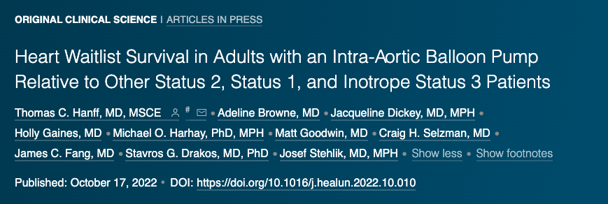 Up now @TheJHLT How sick are patients waiting for heart transplant with an IABP? At Status 2, they have the same priority as those with refractory VT/VF, or TAH, for example, and a higher priority than high-dose inotrope Status 3. Is this justified? 1/n jhltonline.org/article/S1053-…