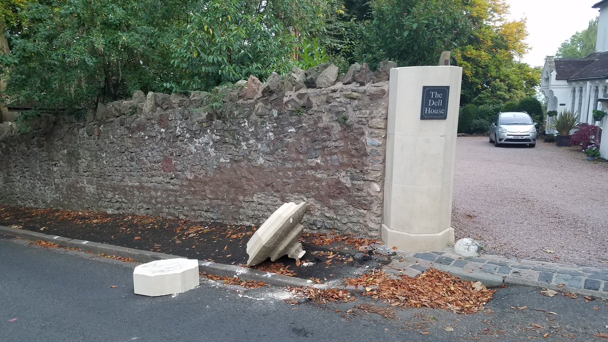 TheDellHouse's tweet photo. @asda van has just done this to our gatepost AND DRIVEN OFF.  ££Thousands of damage. Phoning gets nowhere.  Phoning police next. https://t.co/ZthlY5jcPT