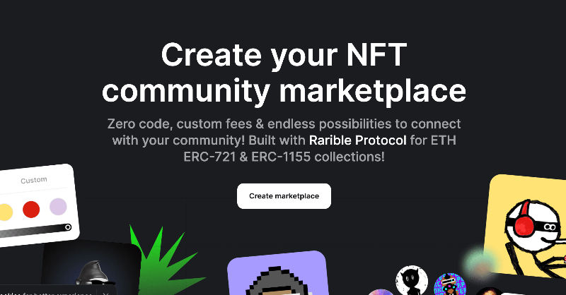 rarible's tweet photo. BREAKING: ERC-1155 collections can now create community marketplaces on @rarible powered by @raribleprotocol! 

💻 0 code 
💲 custom fees 
♾️ endless possibilities 

Tap below to create your own community marketplace today! 👇