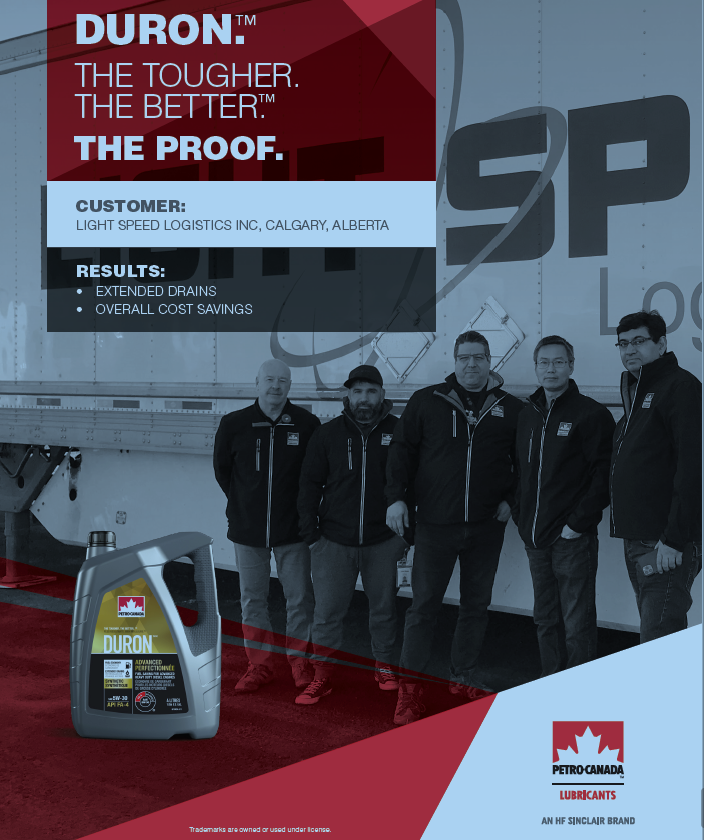 LSL_Inc's tweet photo. Light Speed Logistics recently partnered with @petrocanada and @JPALBulkFuel to implement Duron across the entire fleet to reduce down time and extend drain intervals. We look forward to further engine innovation product usage as a forward-thinking fleet @LSL_Inc #trucking https://t.co/v5xj72A4mp