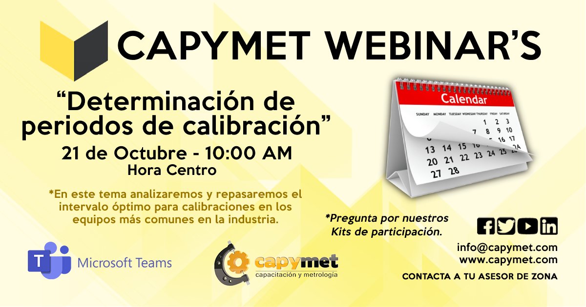 LCapymet's tweet photo. ¡Nuevo Curso Webinar 2022!✨😎
Tema: "Determinación de periodos de calibración"📊📈
🌐info@capymet.com
.
.
.
.
.
#LaboratorioCapymet #Diplomados2022 #cursosgratuitos #cursosgratisonline #metrologia #SilaoGuanajuato #FIPASI #Silao #cursosgratis #cursosratuitos #calibraciones https://t.co/C2aatIge5Y