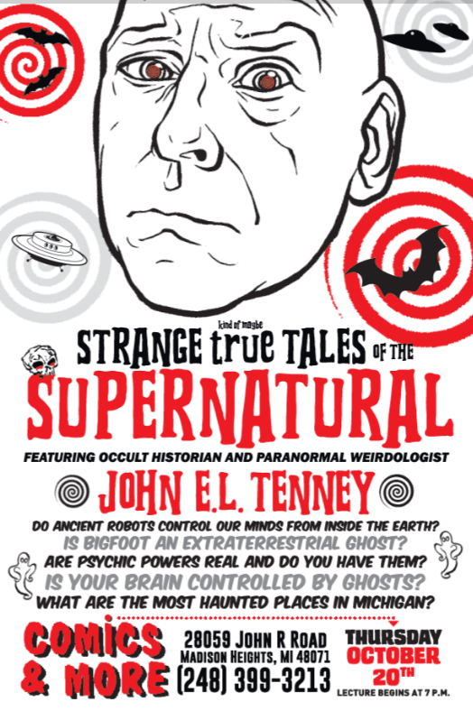 JohnELTenney's tweet image. This Thursday a free weird lecture at Comics and More in Madison Heights, Mi.
This weekend 2 events in Wisconsin!
eventbrite.com/o/highly-stran…
This is Halloweird!