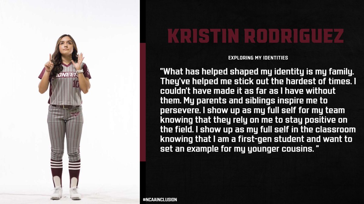 Read to see how @kristinlrodriguez from <a href="/TWUSoftball/">TWU Softball</a> sees her identity on the field and in the classroom! Stay tuned for more stories! #ncaainclusion