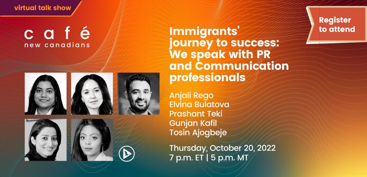 NewCdns's tweet photo. This week on Café New Canadians, we get talking with a panel of guests from the Public Relations and Communication fields to find out what new immigrants can expect when pursuing a career in these fields! https://t.co/My1DAURibB

#CaféNewCanadians #Career #immigration #Job https://t.co/BNeSvyq1rb