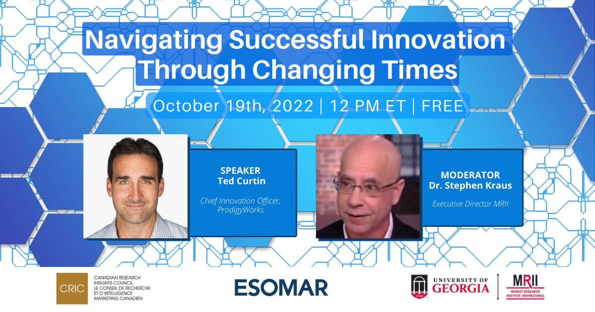 Excited for this week's <a href="/ESOMAR/">ESOMAR</a> presentation, in conjunction w/ @MRII_UGA as we talk about the challenges and opportunities for breakthrough #innovation in changing times. #GoDawgs
event.on24.com/wcc/r/3902897/…