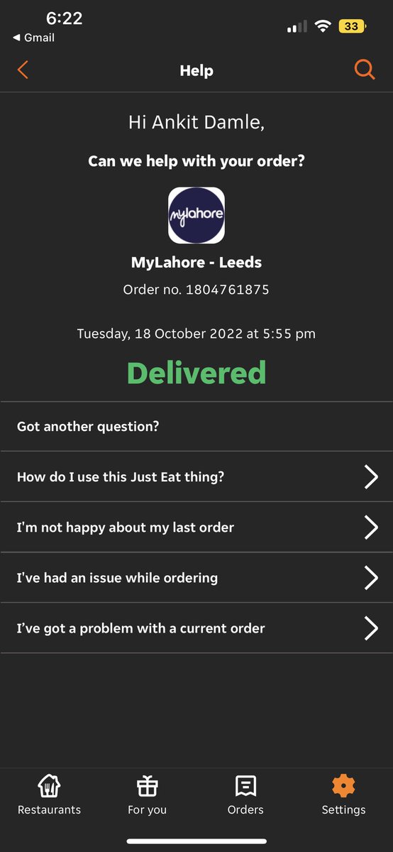 AnkitDamle's tweet photo. @JustEatUK @JustEatTakeaway i never received my order but it says delivered. I don’t know how to contact customer support. Very frustrating. https://t.co/JKrvjxHKiC